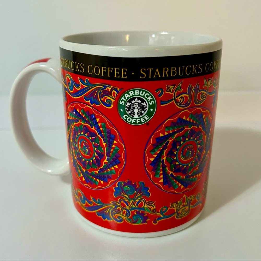 Vintage Late 90’s/Early 2000’s Asian Art Starbucks Mug Made In Thailand